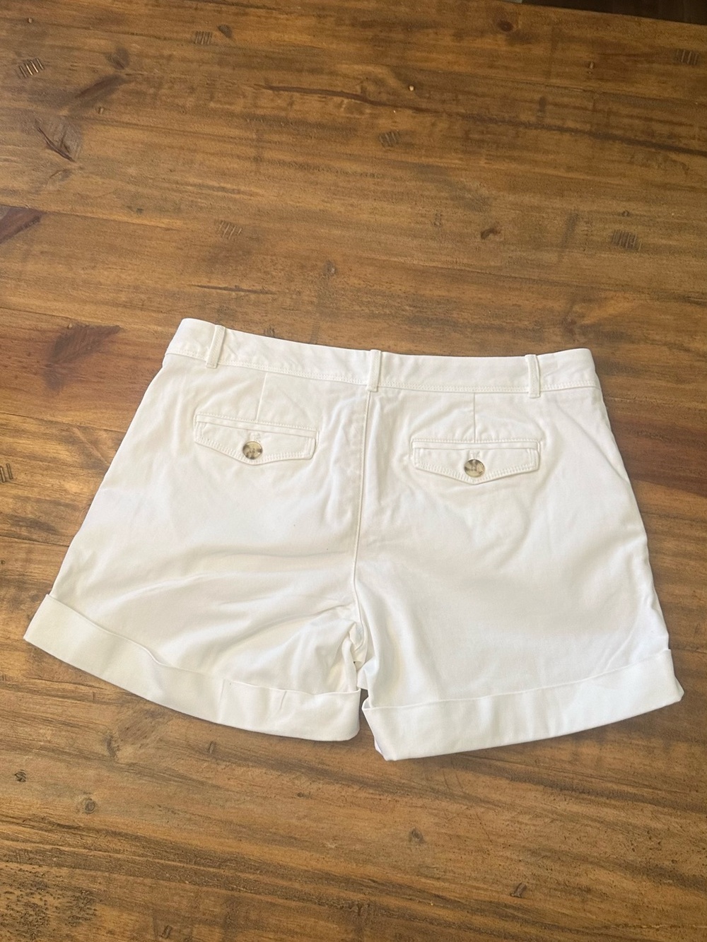 Banana Republic White Cuffed Bermuda Shorts with Buttoned Back Flaps